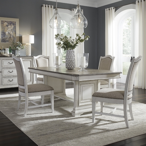 Abbey Park 5 Piece Trestle Dining Set in Antique White