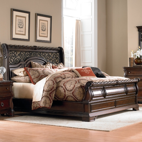 Arbor Place Queen Sleigh Bed in Brownstone Finish