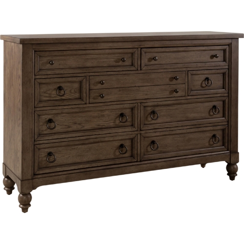 Americana Farmhouse 9 Drawer Dresser in Distressed Taupe