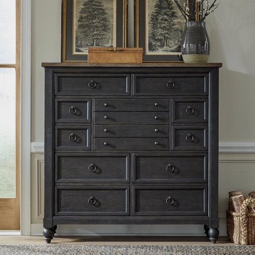 Americana Farmhouse 12 Drawer Dresser in Black & Taupe