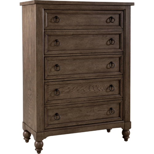 Americana Farmhouse 5 Drawer Chest in Distressed Taupe