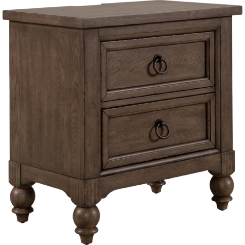 Americana Farmhouse 2 Drawer Nightstand w/ Charging in Distressed Taupe