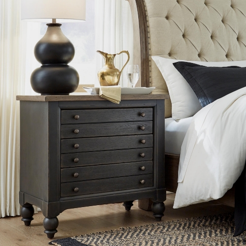 Americana Farmhouse Bedside Chest w/ Charging in Black & Taupe