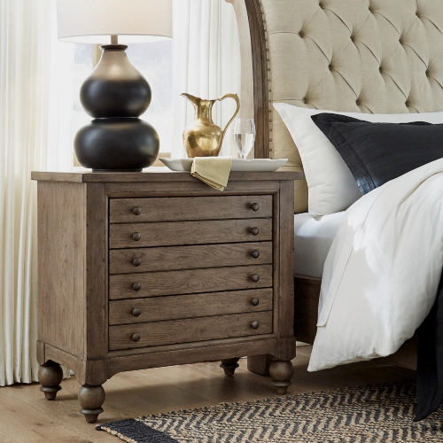 Americana Farmhouse Bedside Chest with Charging in Distressed Taupe