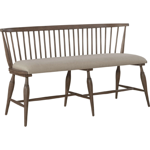 Americana Farmhouse Windsor Dining Bench in Taupe Wood & Linen