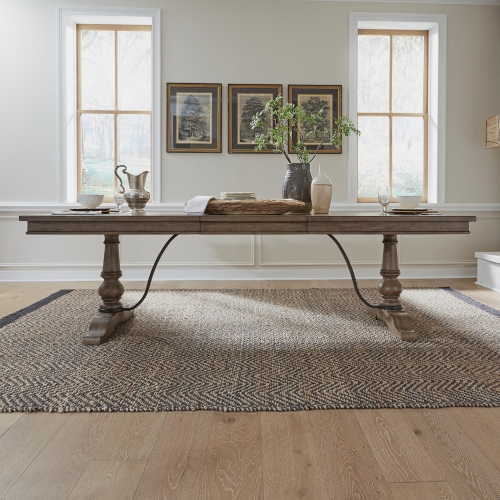 Americana Farmhouse 102" Trestle Dining Table in Dusty Taupe Finish Wood