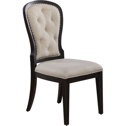 Americana Farmhouse Dining Chair in Black & Tufted Linen (Set of 2)