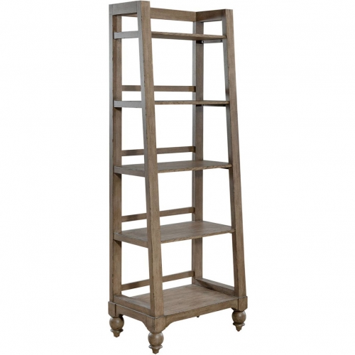 Americana Farmhouse Leaning Pier Bookcase in Dusty Taupe Finish Wood