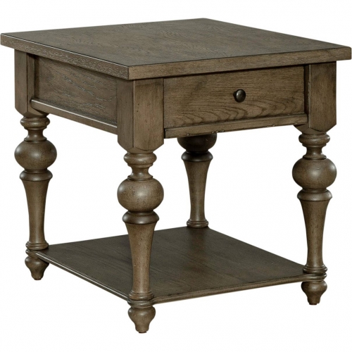 Americana Farmhouse Drawer End Table in Dusty Taupe Finish Wood