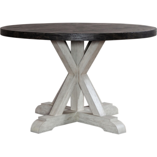 Willowrun 48" Pedestal Dining Table in White & Weathered Gray Wood