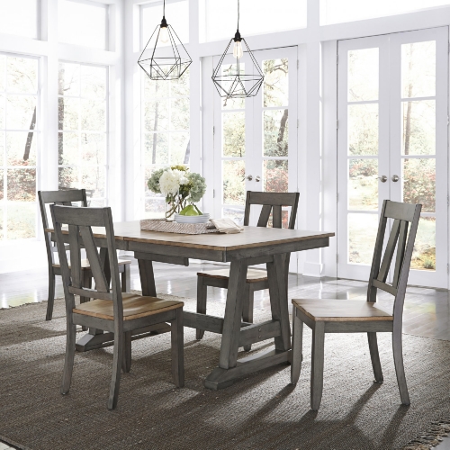 Lindsey Farm 5 Piece Trestle Dining Set in Gray & Sandstone