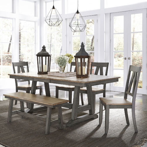 Lindsey Farm 6 Piece Trestle Dining Set in Gray & Sandstone