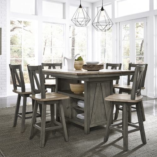 Lindsey Farm 7 Piece Kitchen Island Set in Gray & Sandstone