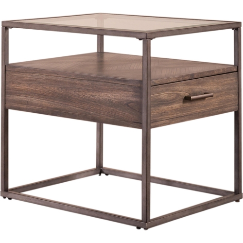 Jamestown End Table in Tobacco Brown Wood & Metal