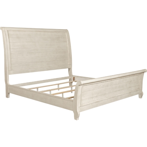 Farmhouse Reimagined King Sleigh Bed in Distressed Antique White