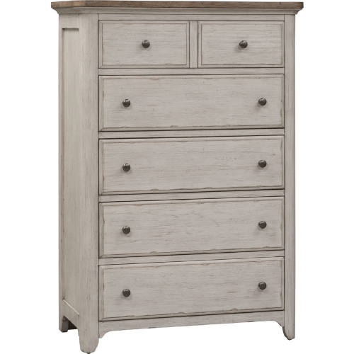 Farmhouse Reimagined 5 Drawer Chest in White & Brown