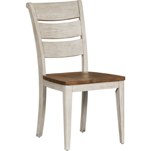 Farmhouse Reimagined Ladder Dining Chair in White & Brown (Set of 2)