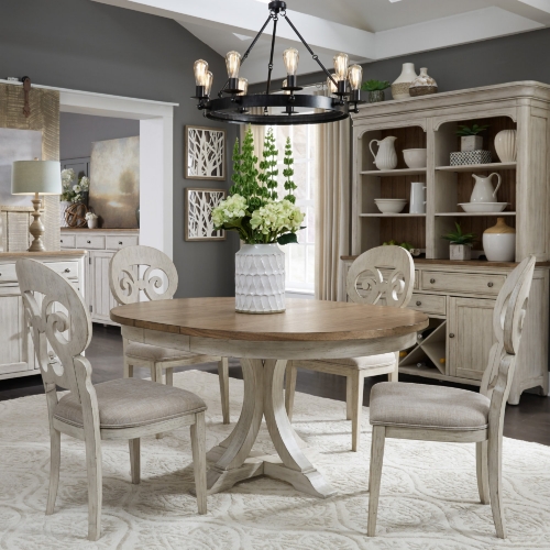 Farmhouse Reimagined 5 Piece Dining Set in White & Brown