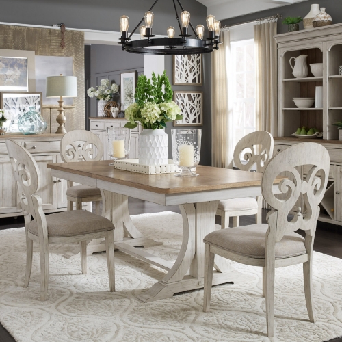 Farmhouse Reimagined 7 Piece Trestle Dining Set in White & Brown