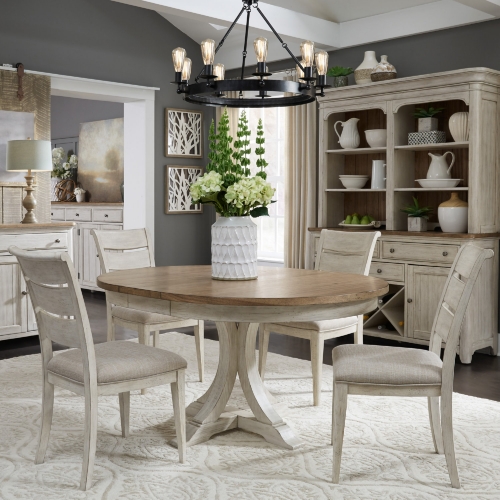 Farmhouse Reimagined 5 Piece Dining Set in White & Brown