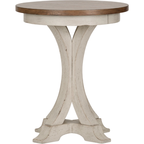 Farmhouse Reimagined Round Side Table in Antique White & Chestnut