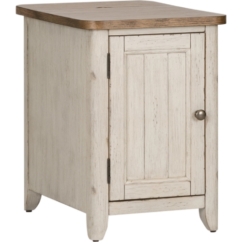 Farmhouse Reimagined Side Table w/ Charging in White & Chestnut