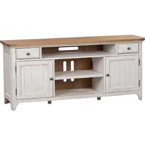 Farmhouse Reimagined 67" TV Stand in Antique White & Chestnut