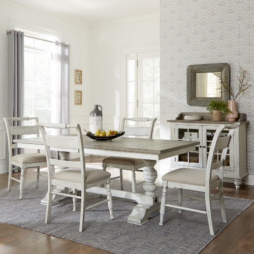 Whitney 5 Piece Trestle Dining Set in Weathered Gray