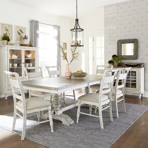 Whitney 7 Piece Trestle Dining Set in Weathered Gray