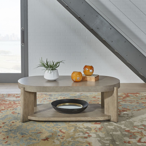 Affinity Oval Coffee Cocktail Table in Taupe Wood & Faux Concrete