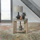 Affinity Round End Table in Taupe Wood & Faux Concrete