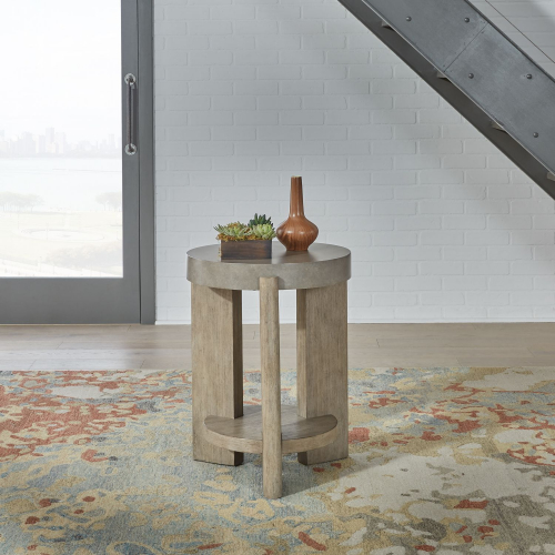 Affinity Chairside End Table in Taupe Wood & Faux Concrete