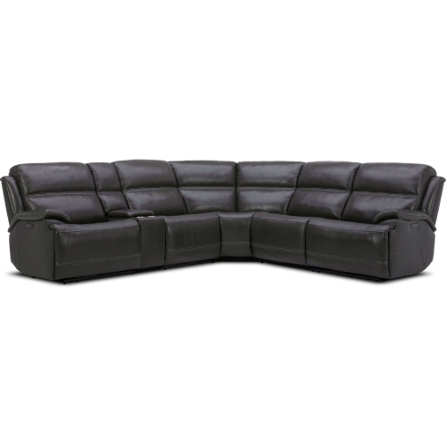 Bentley 6 Piece Power Sectional Sofa in Graphite Gray Top Grain Leather