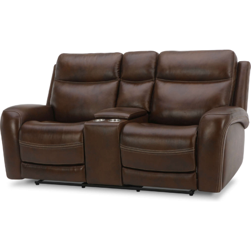 Blair Power Recline & Zero Gravity Console Loveseat in Cognac Brown Top Grain Leather