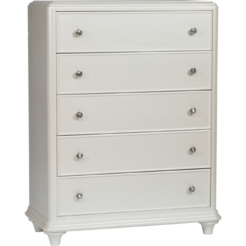 Stardust 5 Drawer Chest in Iridescent White Finish