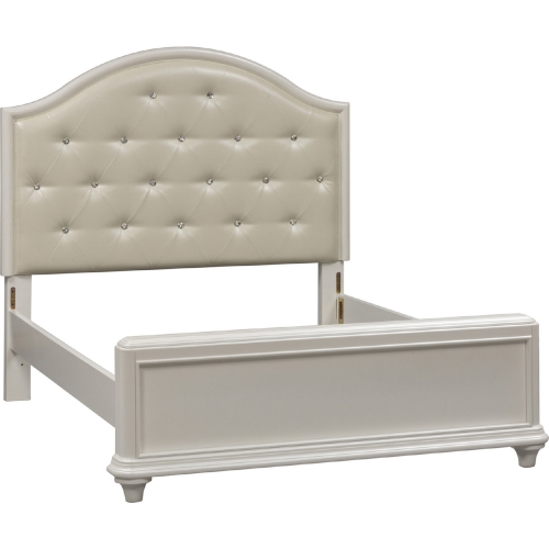 Stardust Full Bed in White & Crystal Tufted White Leatherette