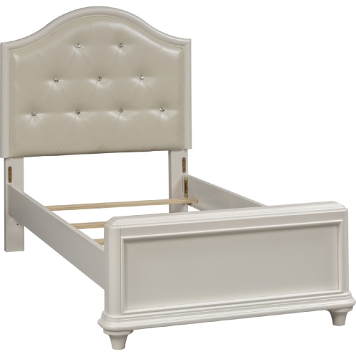 Stardust Twin Bed in White & Crystal Tufted White Leatherette