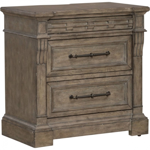 Town & Country 3 Drawer Nightstand w/ Charging in Taupe Finish Wood