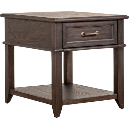 Mill Creek Drawer End Table in Peppercorn Brown Finish Wood