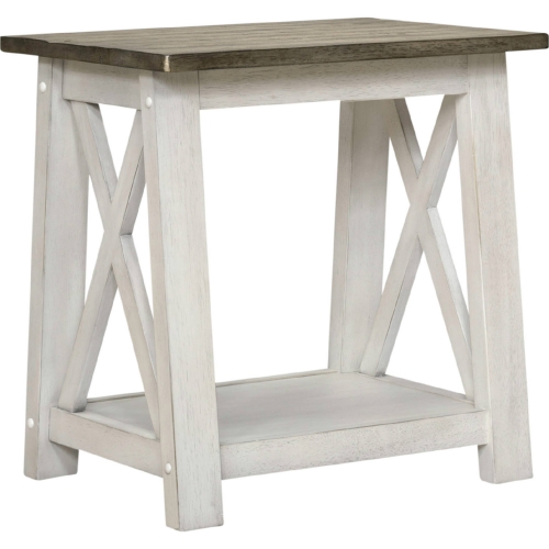 Laurel Bluff End Table in Antique White & Grey Wood