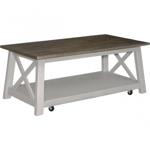 Laurel Bluff Coffee Cocktail Table in Antique White & Grey Wood