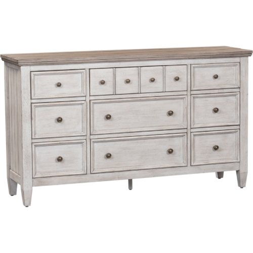 Heartland 9 Drawer Dresser in Antique White & Tobacco