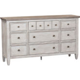 Heartland 9 Drawer Dresser in Antique White & Tobacco