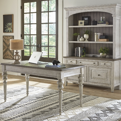 Heartland Complete Desk & Credenza Set in White & Tobacco