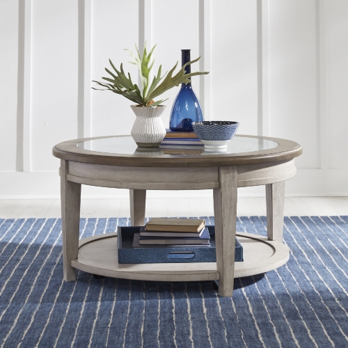 Heartland Round Ceiling Tile Cocktail Table in White & Tobacco