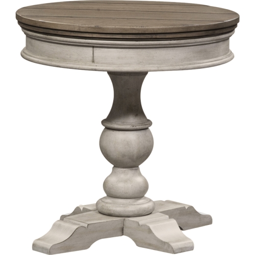 Heartland Round Pedestal Side Table in White & Tobacco