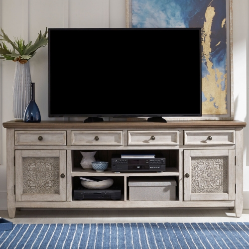 Heartland 76" TV Stand Console in Antique White & Tobacco