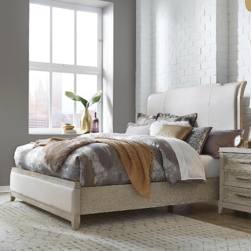 Belmar Queen Bed in Washed Taupe, Silver Champagne & Linen