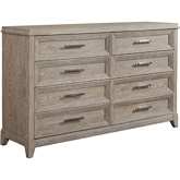 Belmar 8 Drawer Dresser in Washed Taupe & Silver Champagne