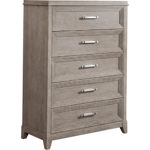 Belmar 5 Drawer Chest in Washed Taupe & Silver Champagne